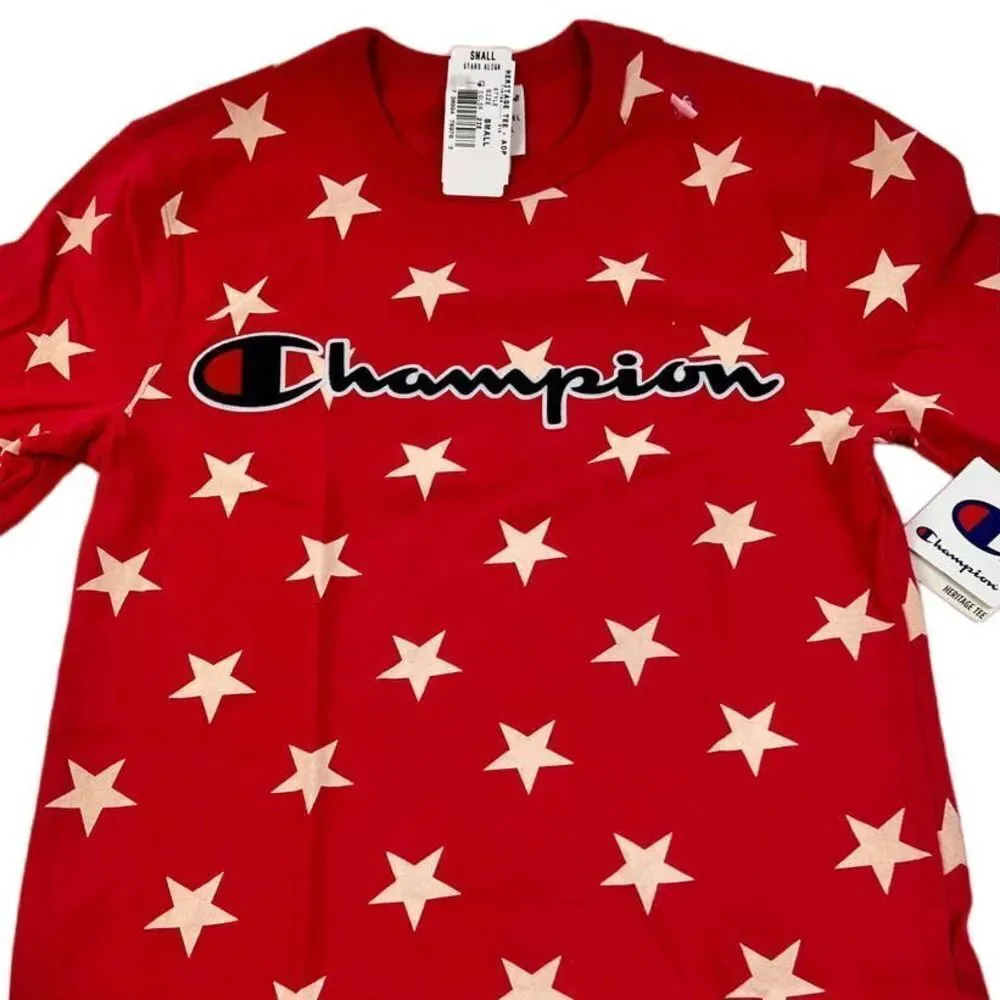 NWT Champion Men’s Red Cotton Heritage T-Shirt US S Star Align Tee | $55 - Picture 3 of 5